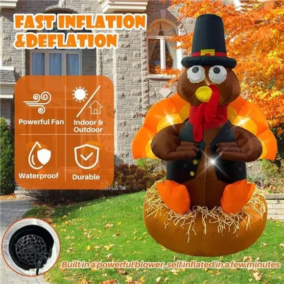 Thanksgiving Inflatable Turkey Outdoor Decorations 6FT Blow Up, Lights